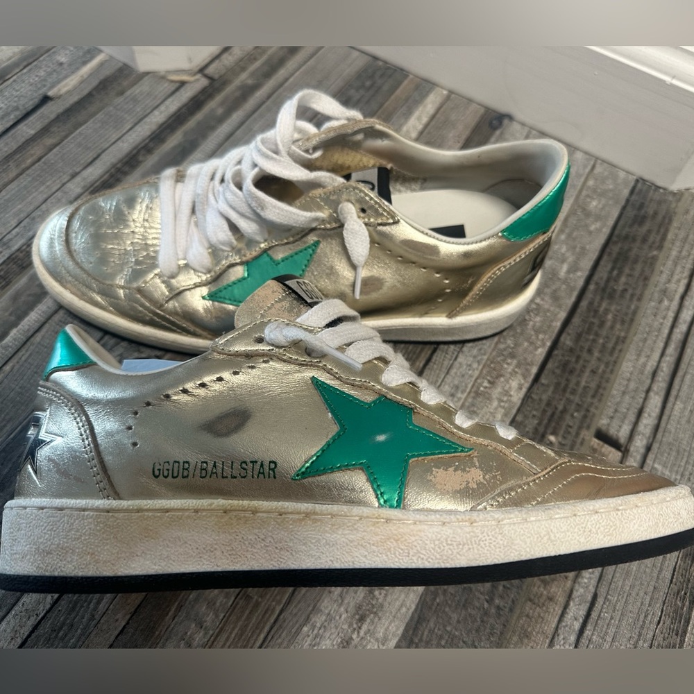 Golden Goose “Ballstar” Women's Metallic Laminated Gold Leather Sneakers